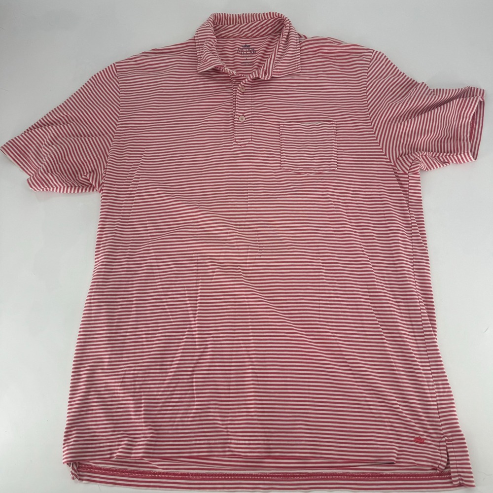Peter Millar Seaside Wash Mens Large Red White Striped Cotton Blend Polo Shirt
